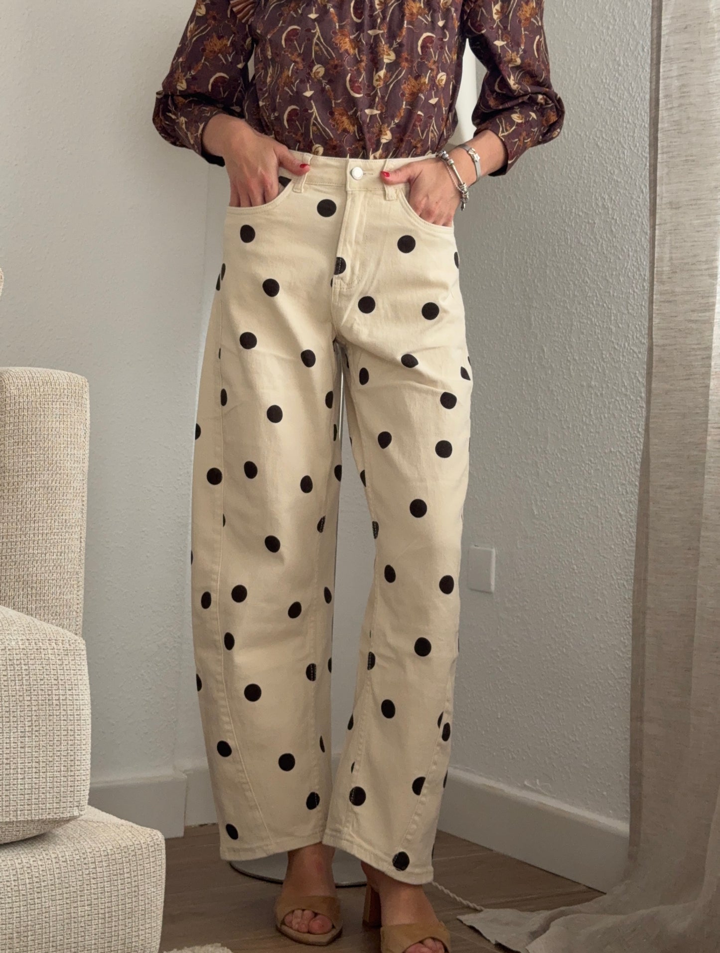 Vaquero Barrel lunares beige