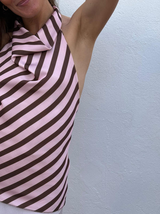 Top Halter Rayas Cocoa Pink