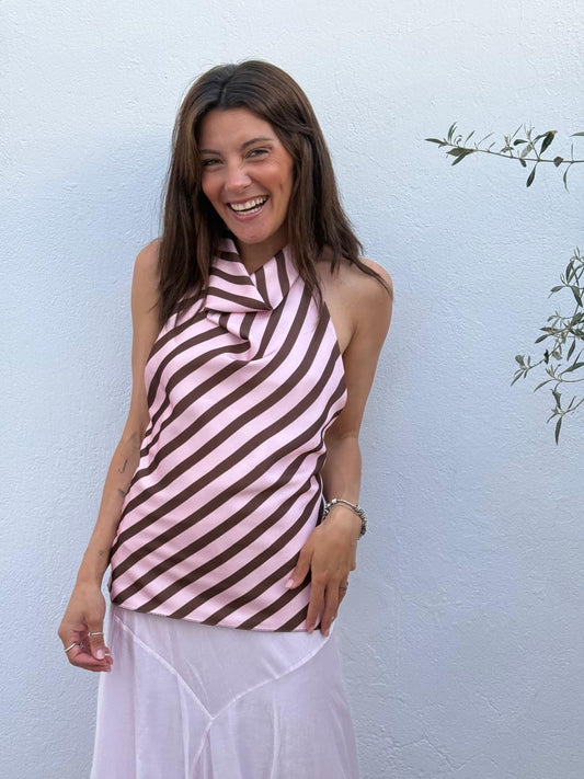 Top Halter Rayas Cocoa Pink