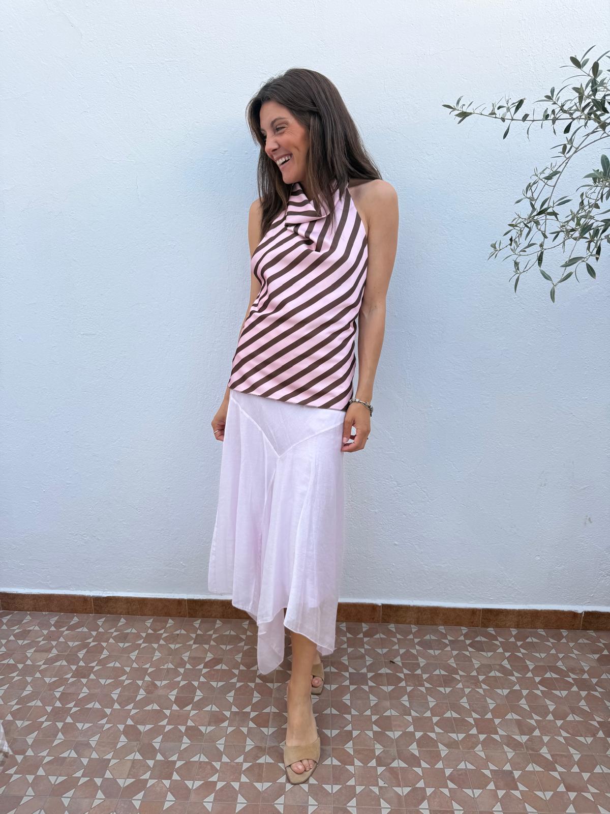 Top Halter Rayas Cocoa Pink