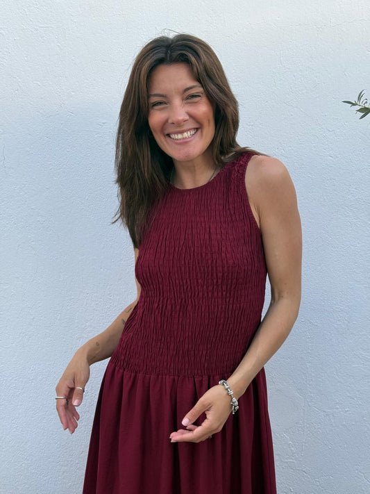Vestido Midi Smock Burgundy