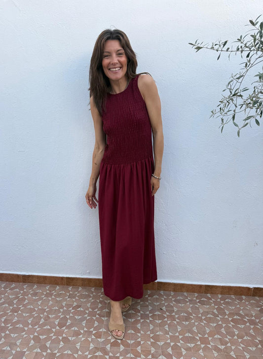 Vestido Midi Smock Burgundy