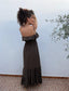 Vestido Largo Chocolate Volante