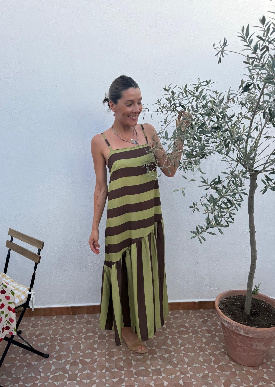 Vestido Oliva Rayas