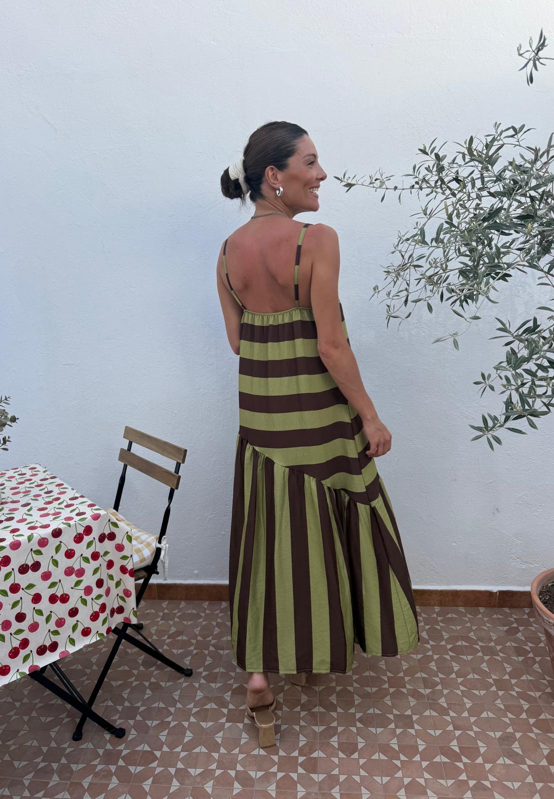 Vestido Oliva Rayas