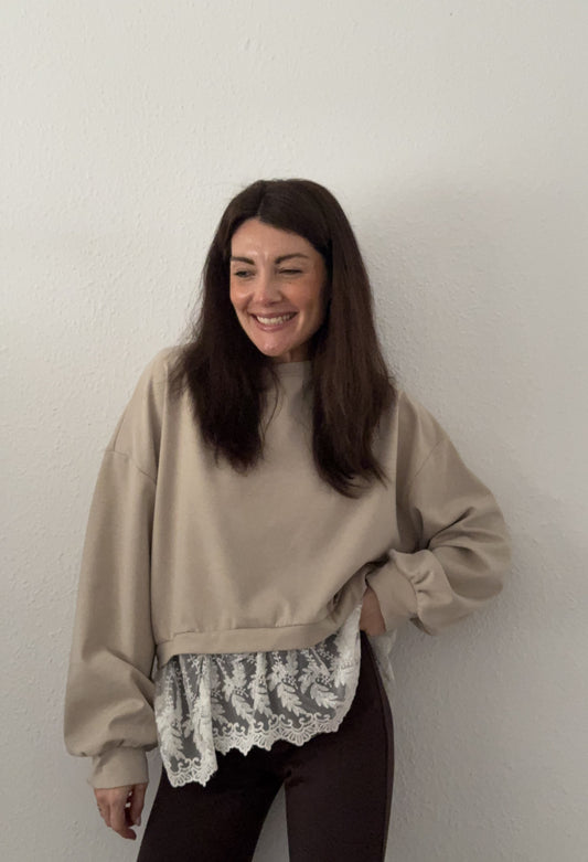 Sudadera Puntilla Beige