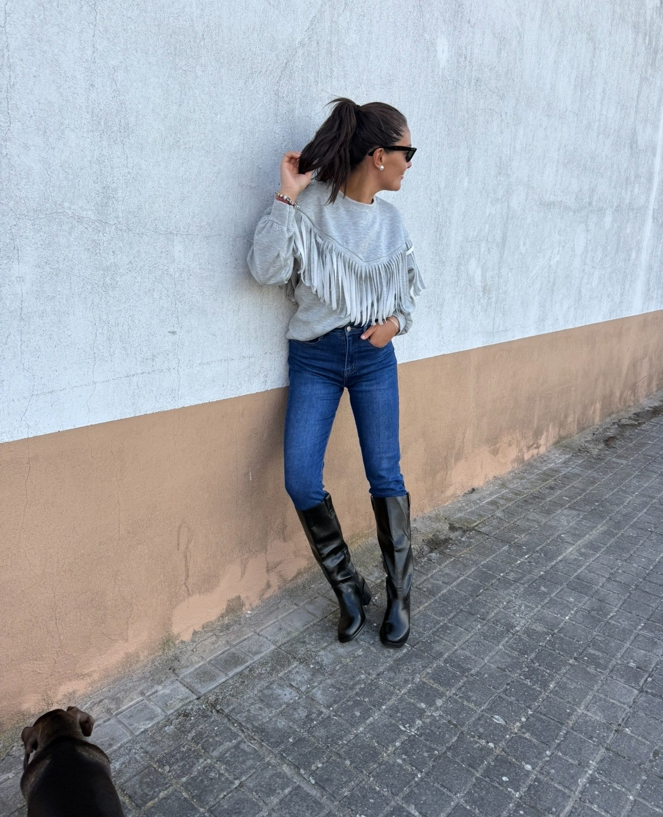 Sudadera Flecos Gris