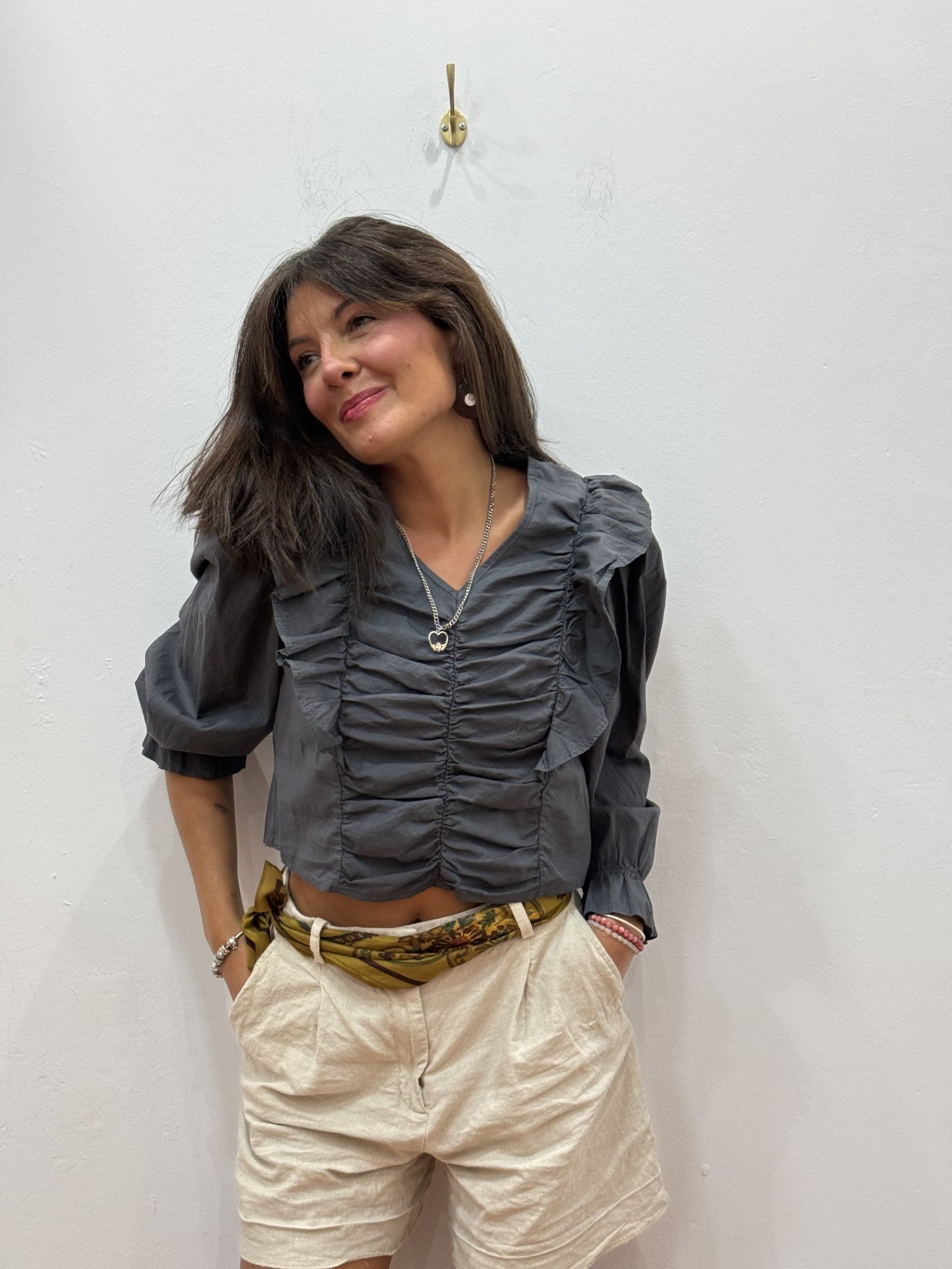 Camisa Fruncido Gris