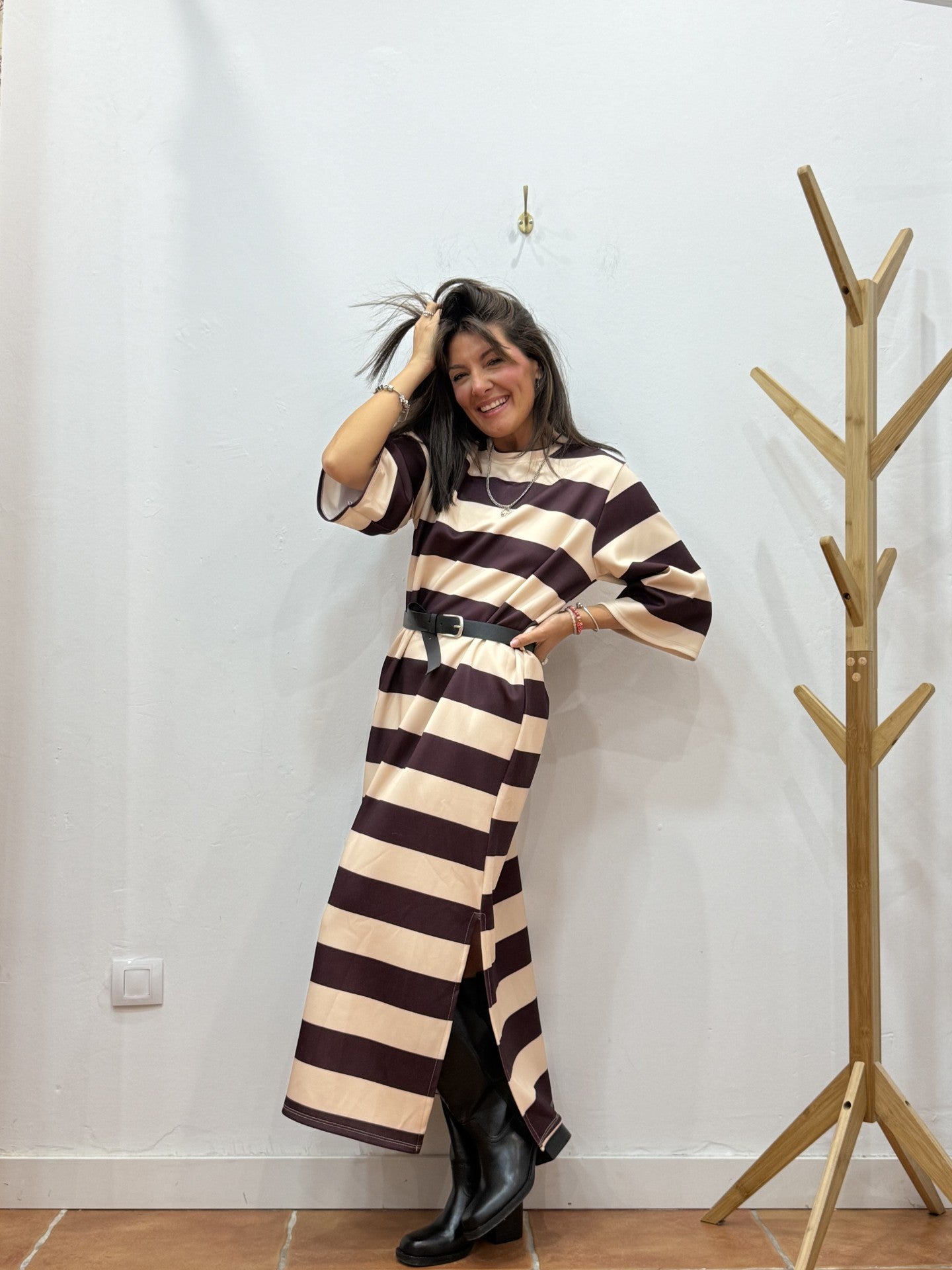 Vestido Cinturón Burdeos