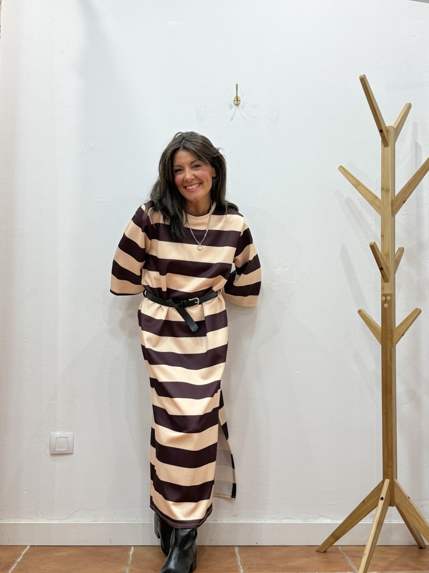 Vestido Cinturón Burdeos