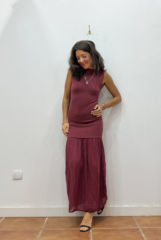 Vestido Combinado Burdeos