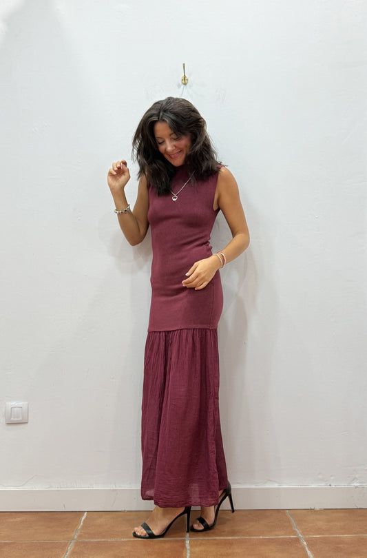 Vestido Combinado Burdeos