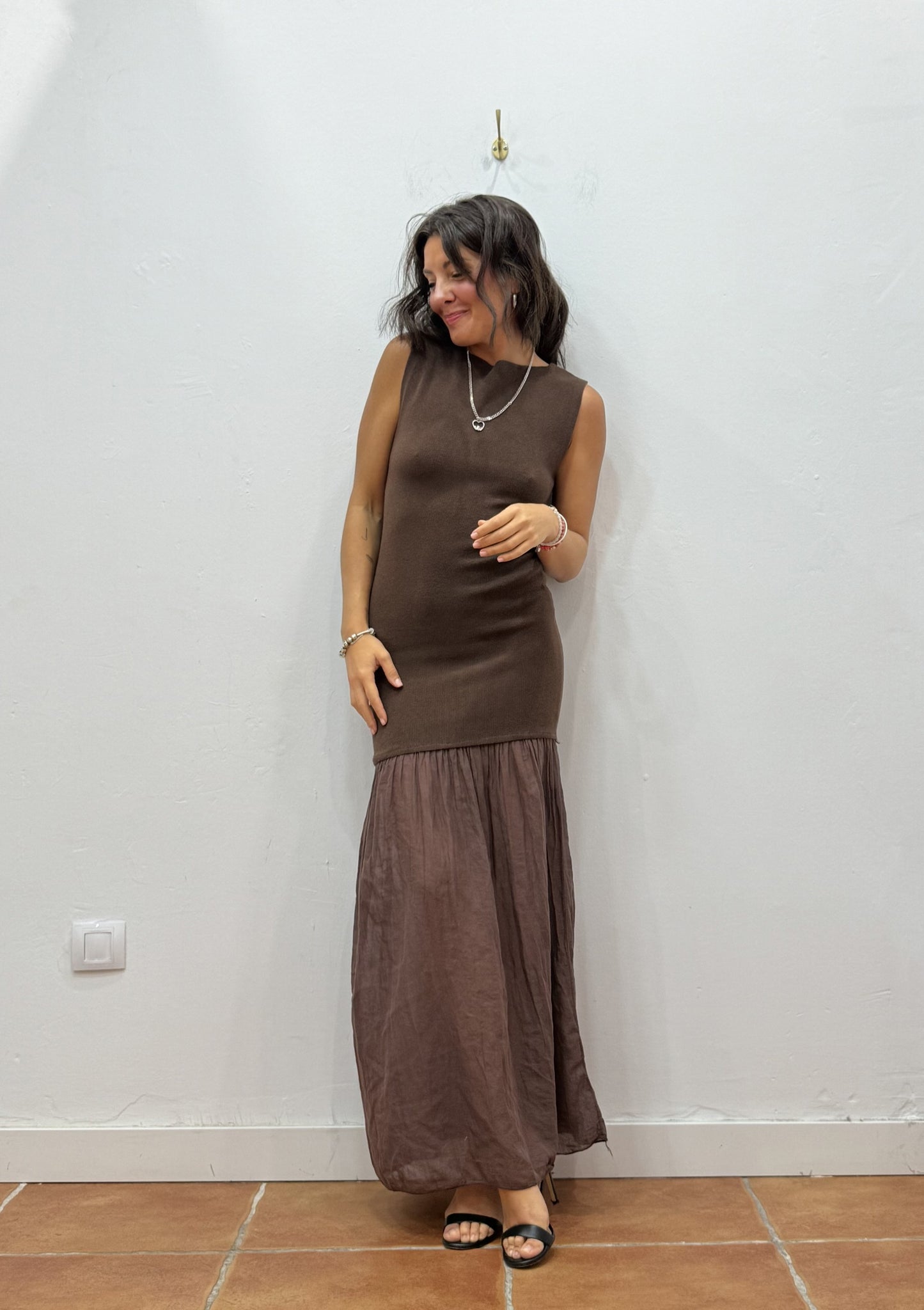 Vestido Combinado Marrón