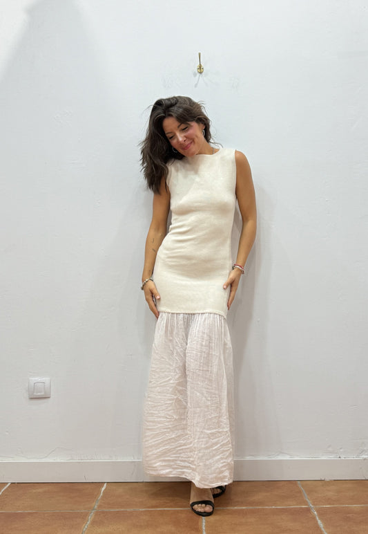 Vestido Combinado Beige