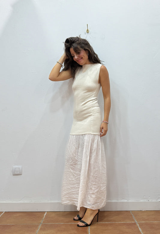 Vestido Combinado Beige