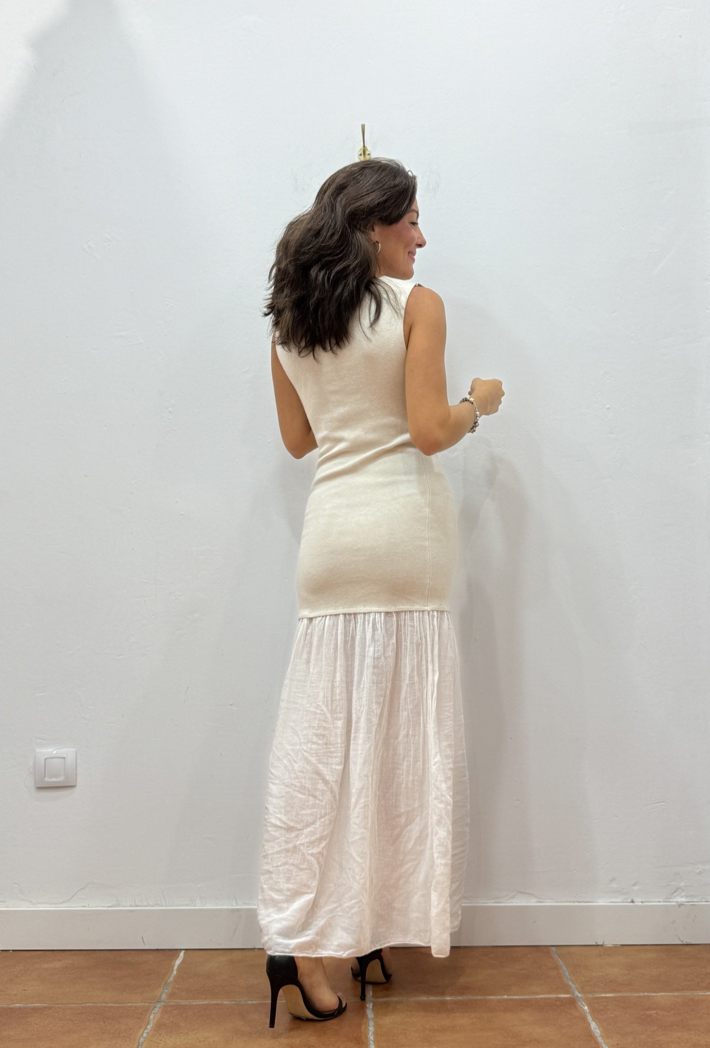 Vestido Combinado Beige