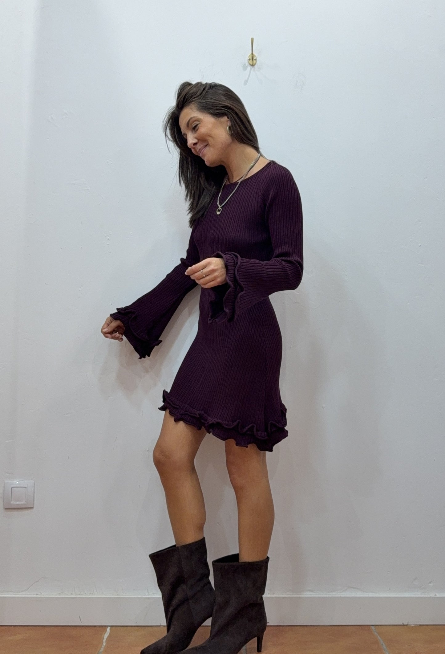 Vestido Volante Burdeos