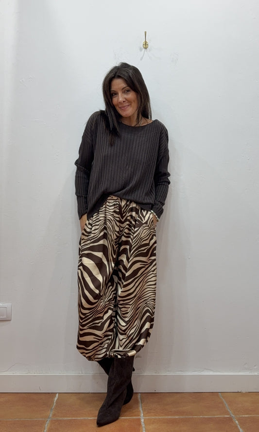 Pantalón Bombacho Satinado Cebra