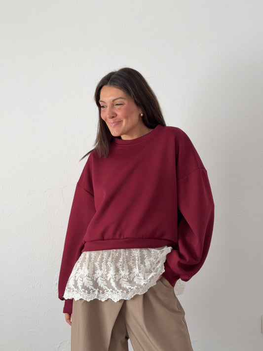 Sudadera Puntilla Burdeos