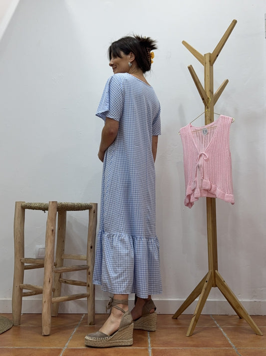Vestido Vichy celeste