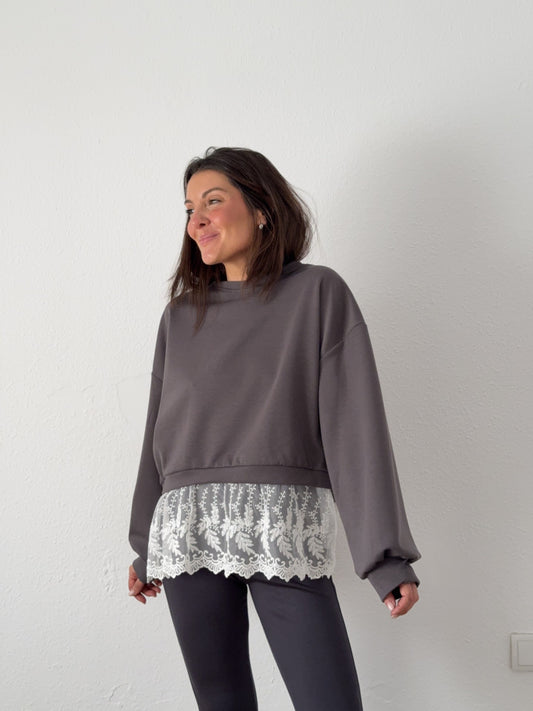 Sudadera Puntilla Gris
