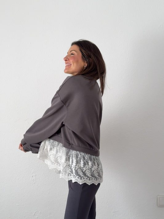 Sudadera Puntilla Gris
