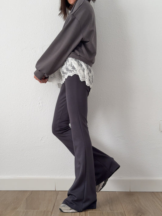 Pantalón Algodón Campana Gris