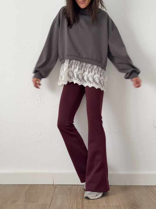 Pantalón Algodón Campana Burdeos