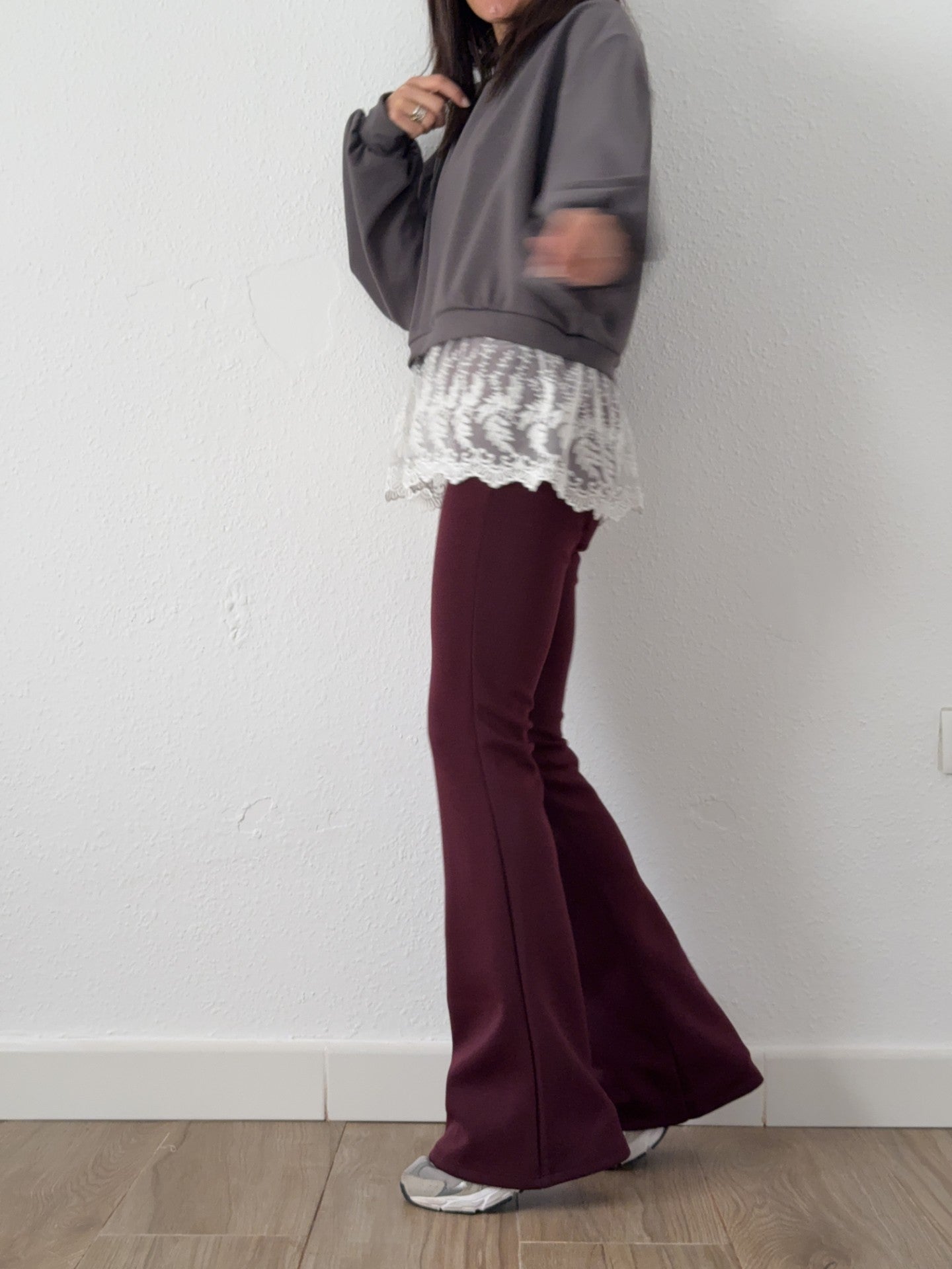 Pantalón Algodón Campana Burdeos