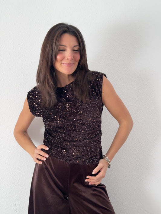 Top Lentejuelas Terciopelo Chocolate