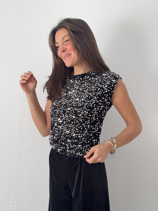 Top Lentejuelas Terciopelo Negro