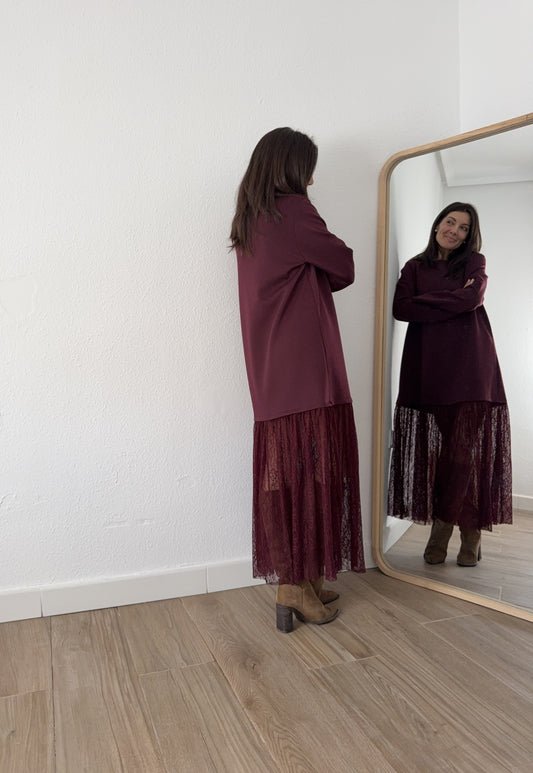 Vestido combinado Granate