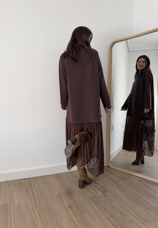 Vestido combinado Marrón