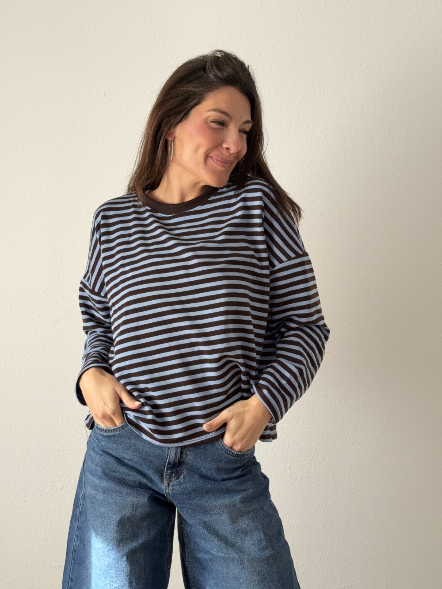 Camiseta XXL rayas celeste