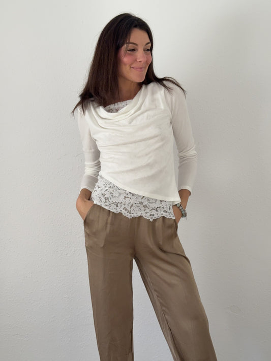 Camiseta manga larga puntilla Blanco