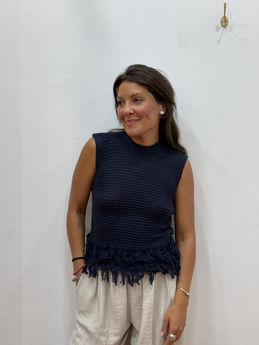 Top Azul marino Flecos