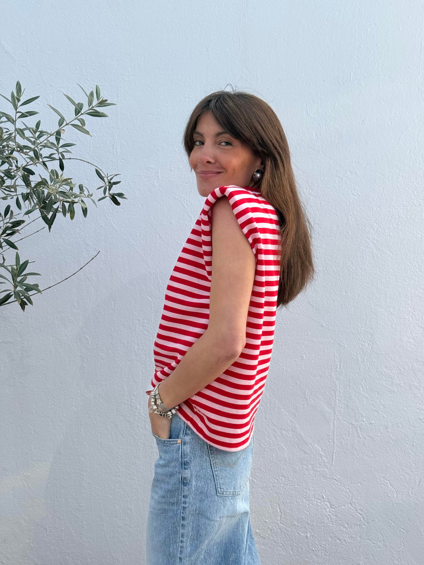 Camiseta Hombreras Rosa/Rojo