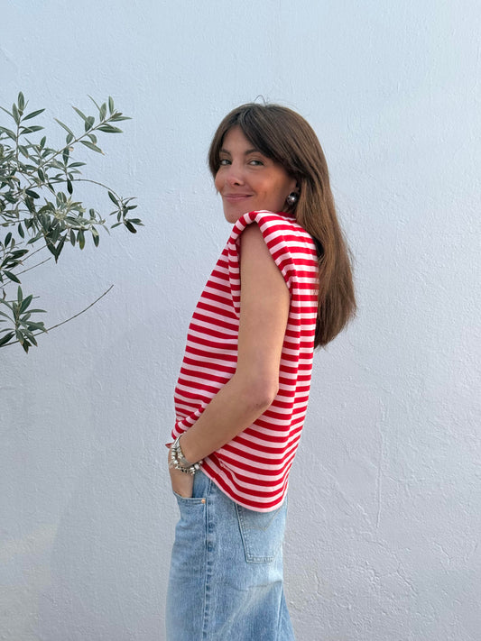 Camiseta Hombreras Rosa/Rojo