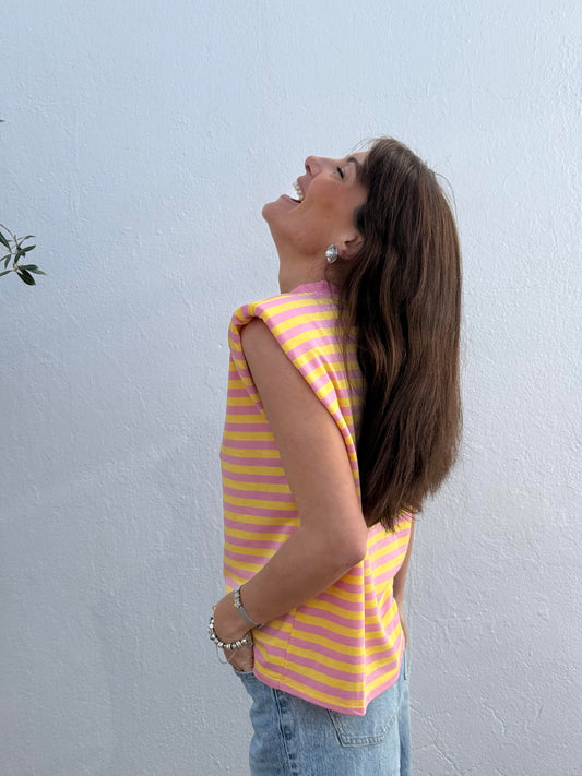 Camiseta Hombreras Rosa/Amarillo
