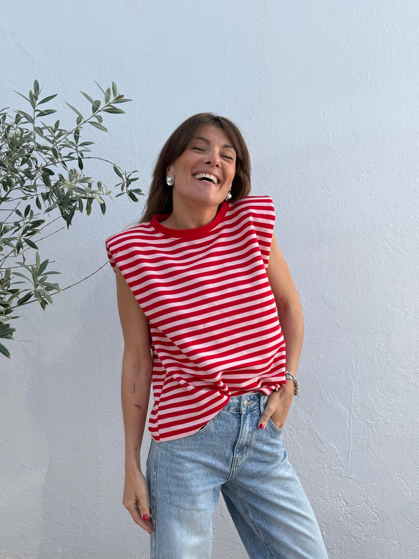 Camiseta Hombreras Rosa/Rojo